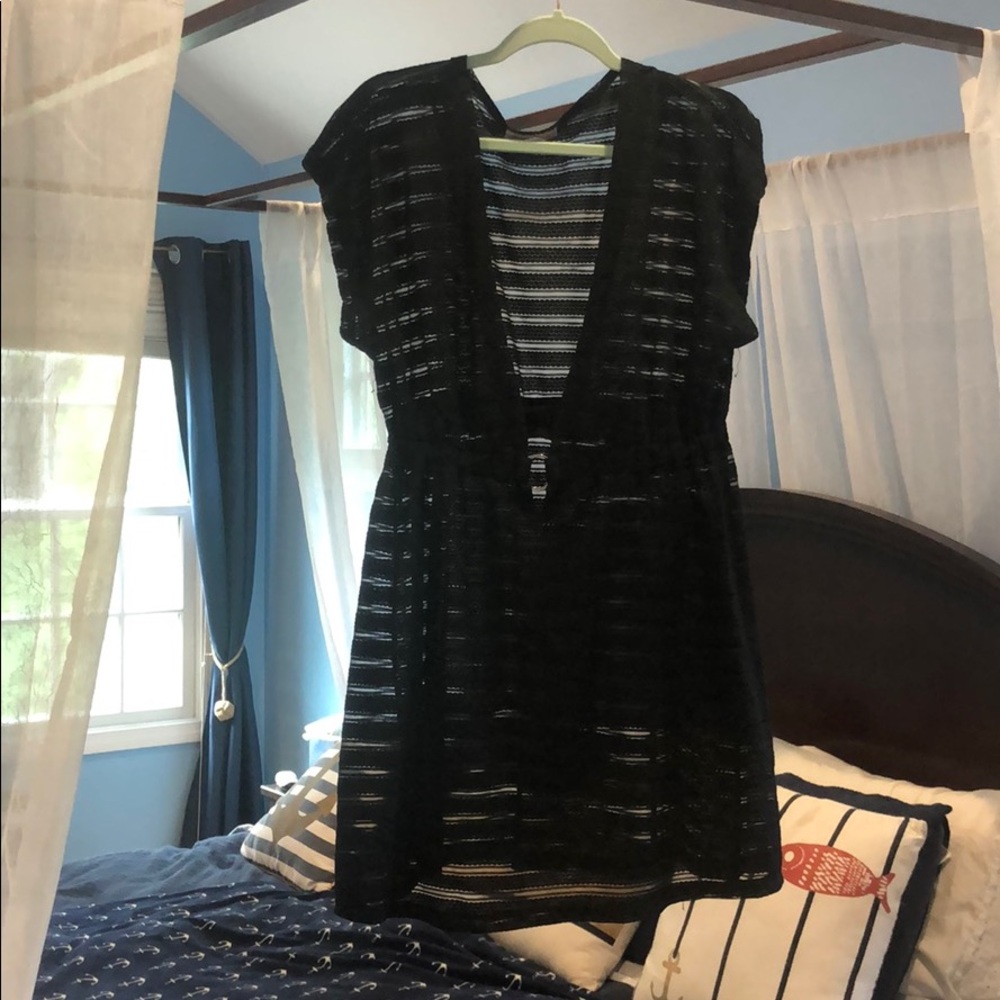 Black deep v semi sheer cover up, XL